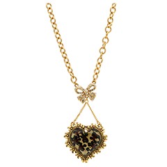 Betsey Johnson Pave Bow Leopard Heart Necklace