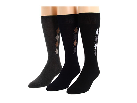 Ecco Socks 2 Tone Argyle Dress Socks 6 Pack Black Navy Charcoal