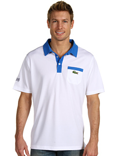 Lacoste - S/S Super Dry Polo w/ Chest Pocket and Contrast Collar (White/Royal Blue) - Apparel