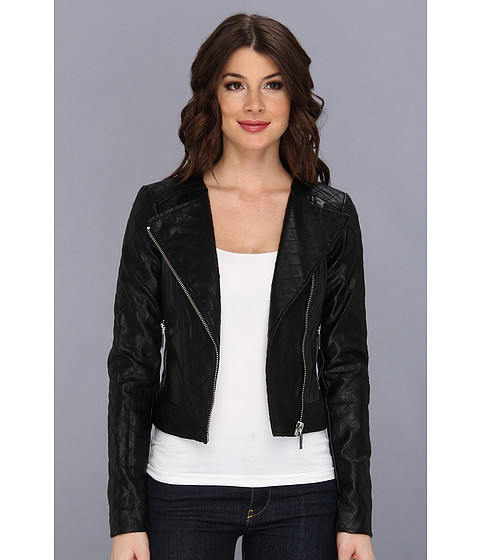 Michael Michael Kors Faux Leather Quilted Moto Jacket Black | Shipped