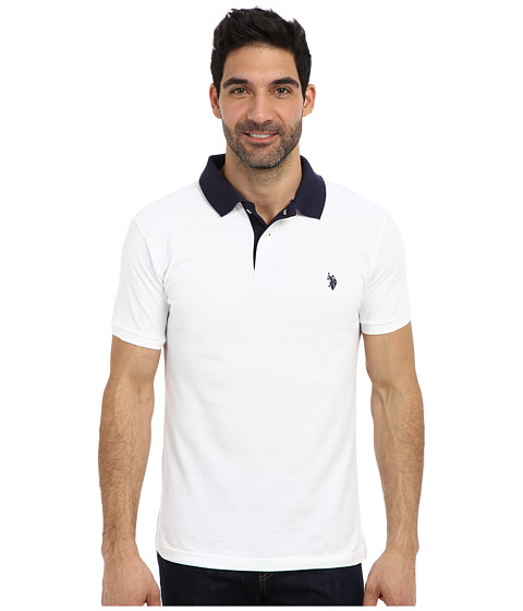 U.S. POLO ASSN. Slim Fit Solid Pique Polo w/ Contrast Color Striped Under Collar 