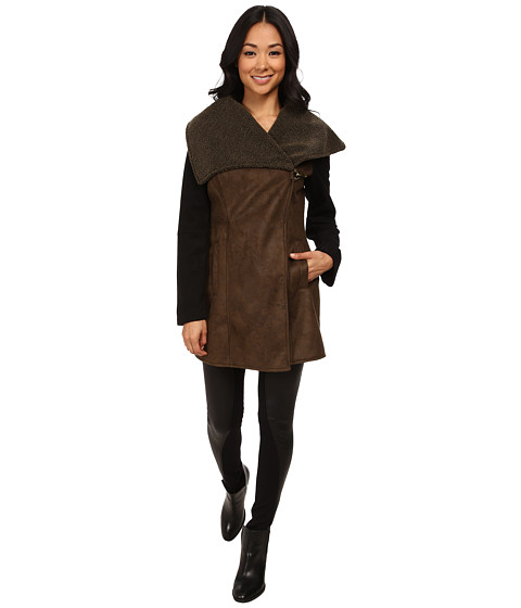 Sam Edelman Asymmetrical Faux Sherpa w/ Wool Sleeve and Color Block Jacket 