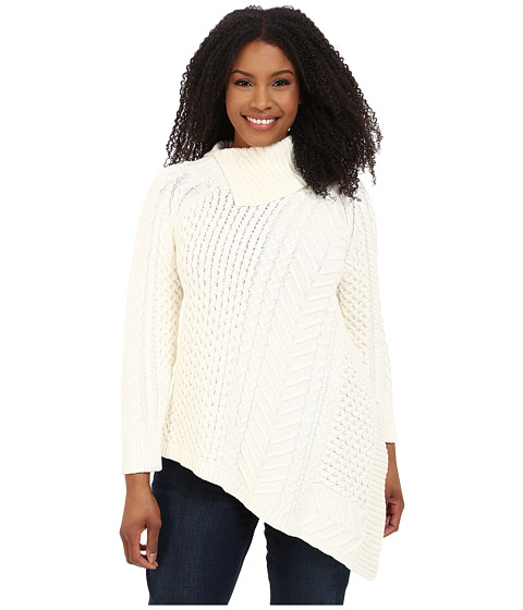 Vince Camuto Specialty Size Plus Size Long Sleeve Asymmetrical Hem Turtleneck Mix Cable Sweater 