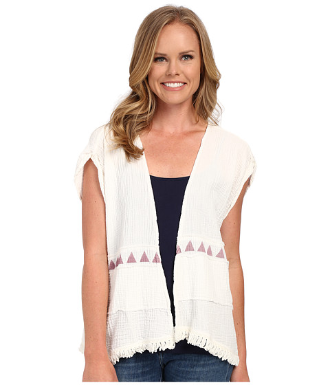 Dylan by True Grit Soft Gauzy Cotton Short Sleeve Jacket w/ Screen Print and Fringe 