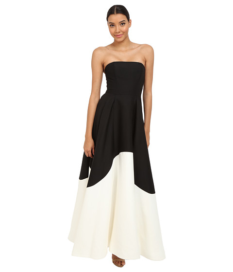 Halston Heritage Strapless Color Blocked Structured Gown 