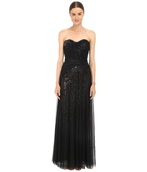 Marchesa Notte Sequin Gown w/ Draped Tulle Overlay 