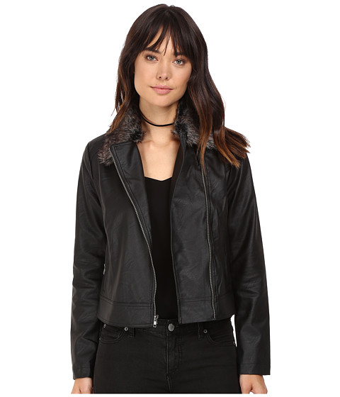 Jack by BB Dakota Leonce Textured Faux Leather Jacket w/ Removable Faux Fur Collar 