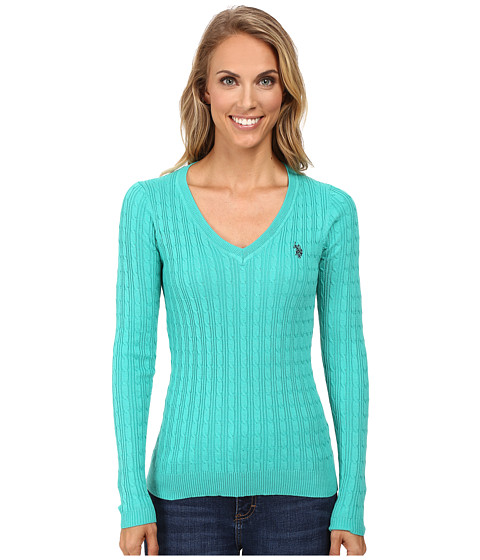 U.S. POLO ASSN. Solid Cable Knit V-Neck Pullover 