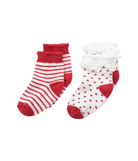 Jefferies Socks Holiday Ruffle Dot/Stripe Socks with Non-Skid 2-Pair Pack (Infant/Toddler) 