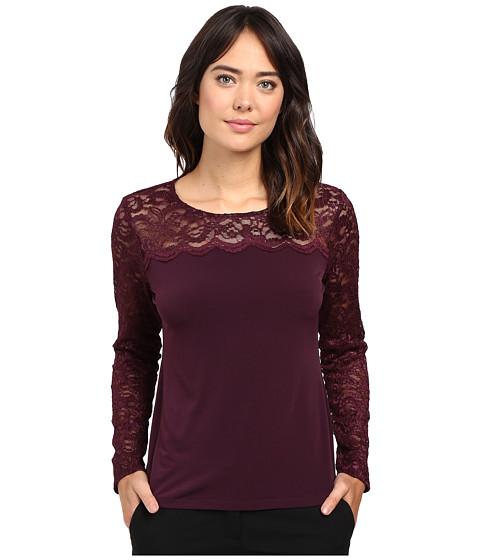 Calvin Klein Long Sleeve Top with Lace Yoke and Sleeve 