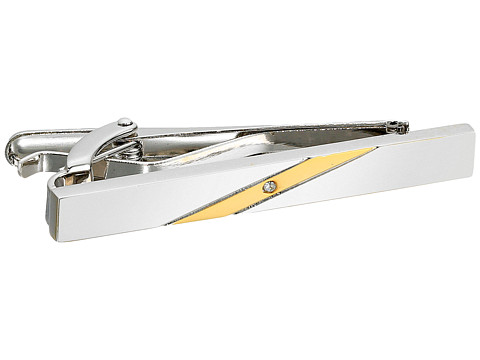 Stacy Adams Tie Bar Silver with Gold Strip and Diamond 