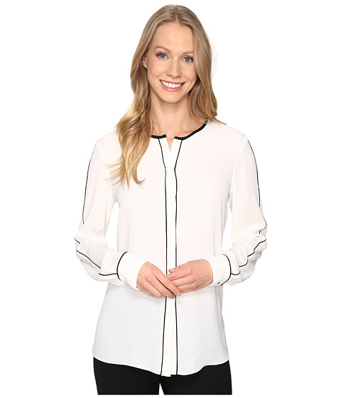Ellen Tracy Piped Button Front Blouse 