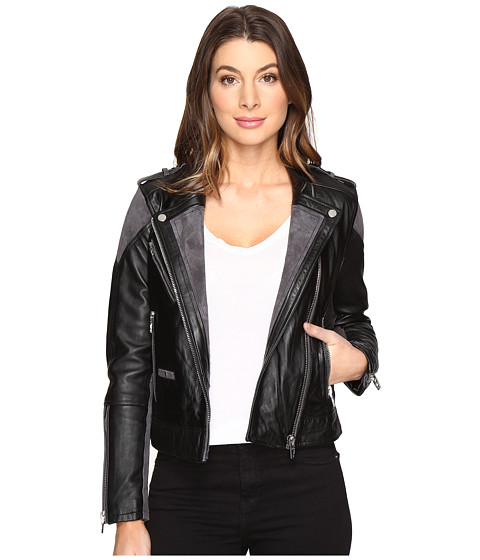 Blank NYC Real Leather/Suede Moto Jacket with Black and Grey Detail in Vices 