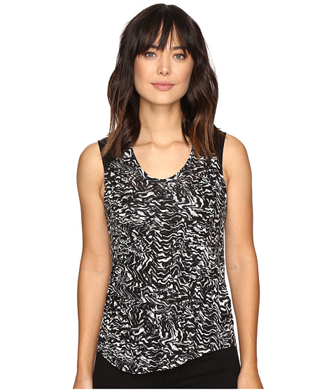 Calvin Klein Jeans Printed Lace Pieced Sleeveless Knit Shirt 