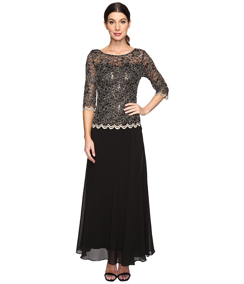 Sangria Elbow Sleeve Lace Gown with Chiffon Skirt 
