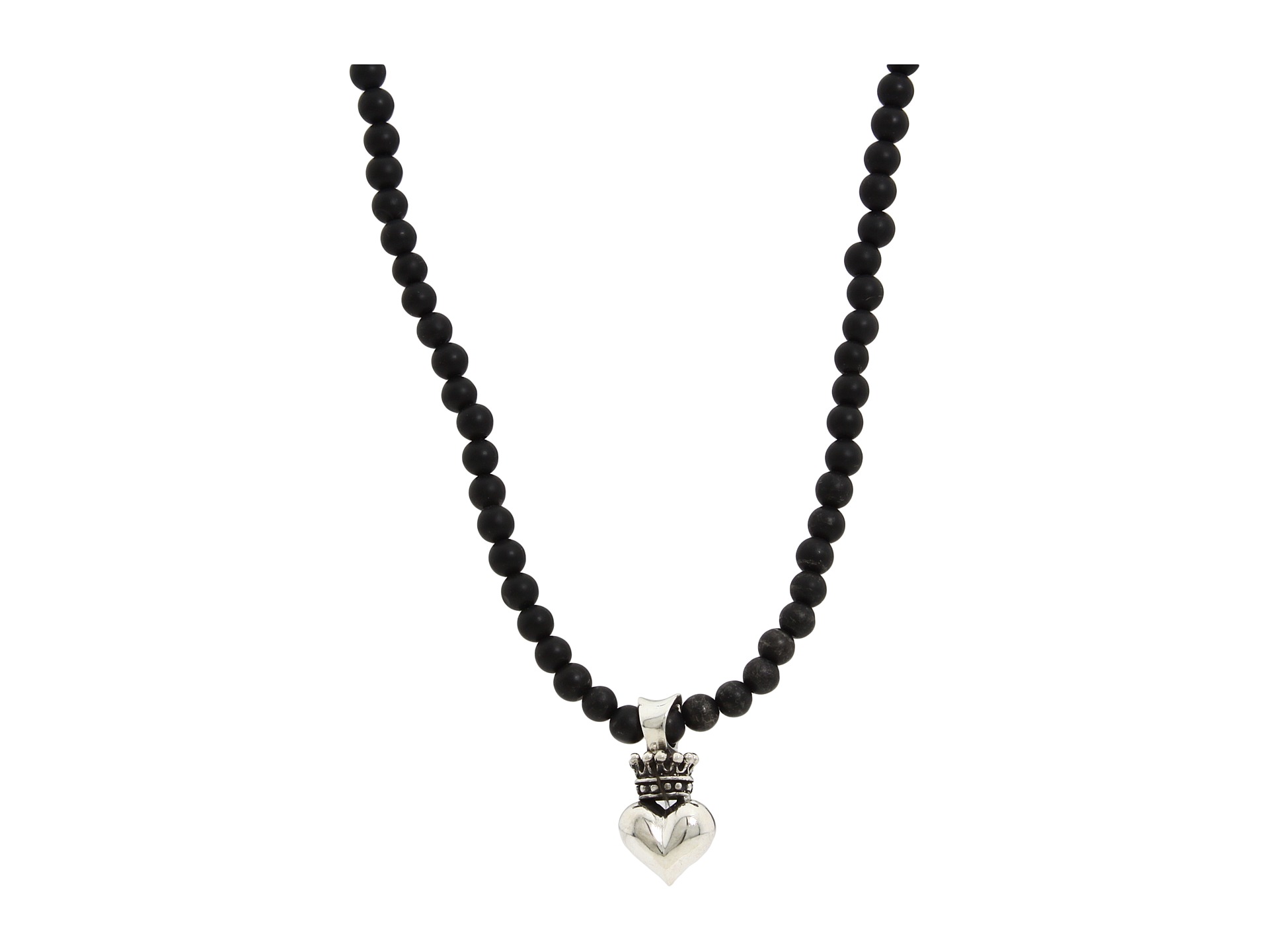 King Baby Studio   Small 3D Silver CZ Crowned Heart & Onyx Bead