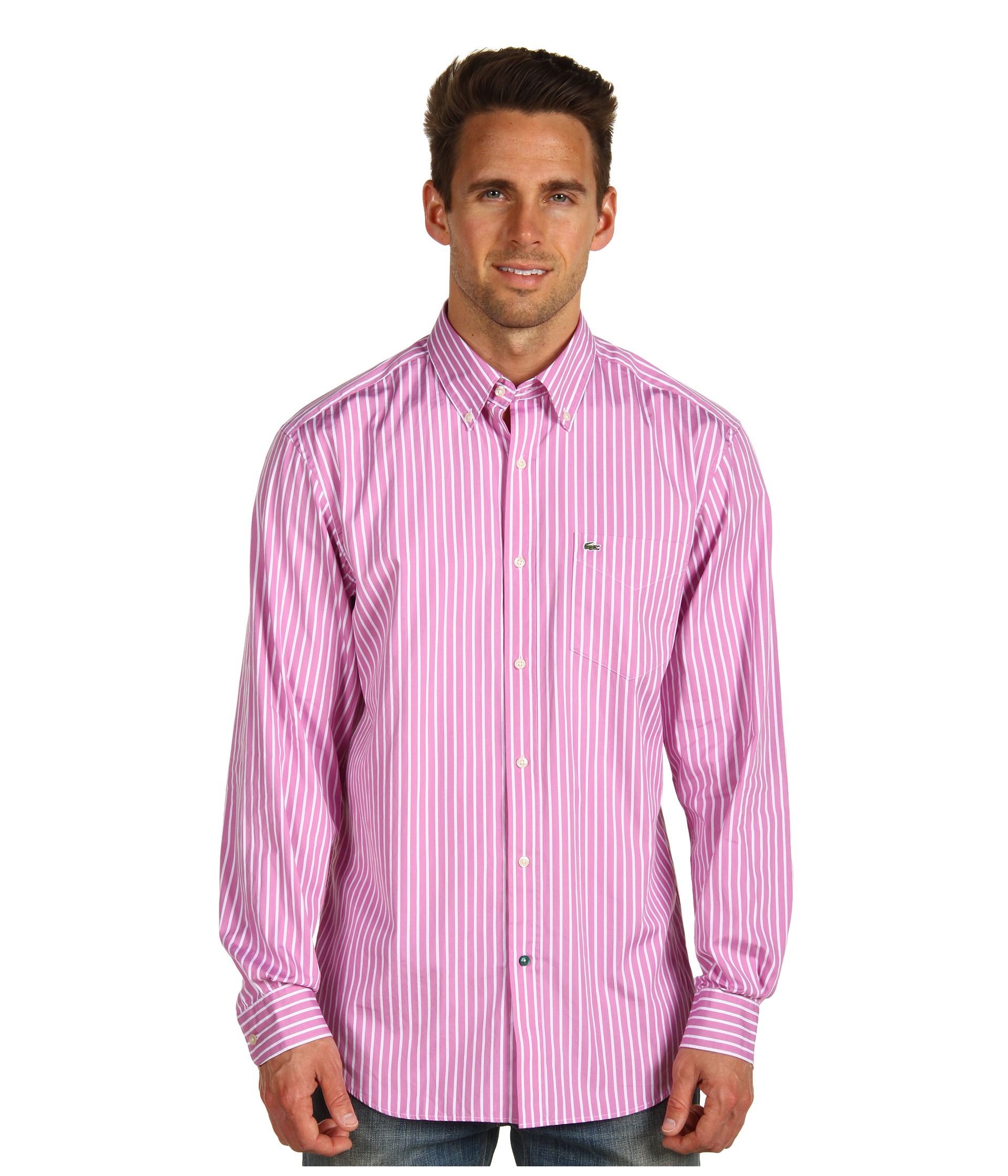 Lacoste L/S Stripe Poplin Shirt w/ Button Down Collar    