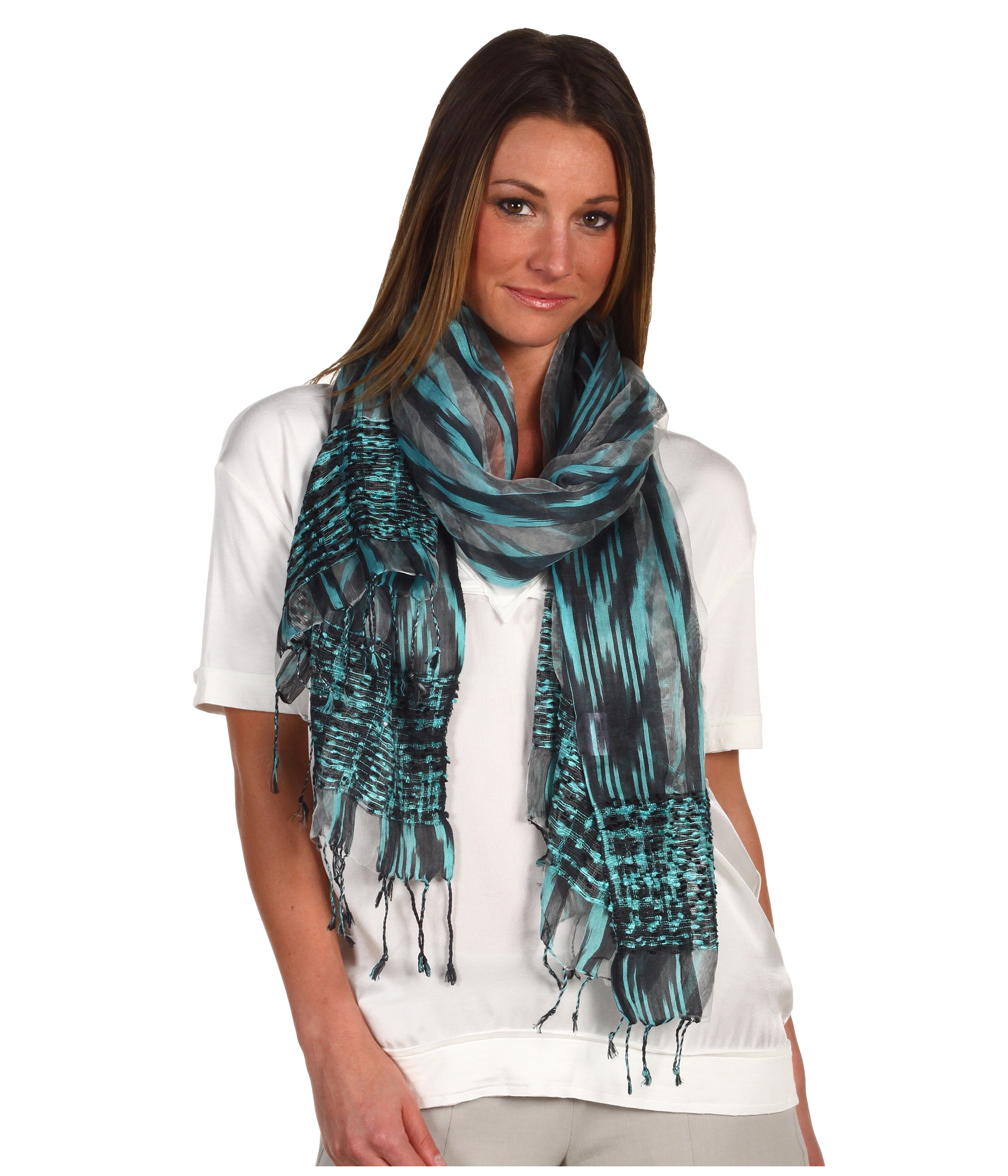 Laundry by Shelli Segal   Striped Ikat Transparent Scarf