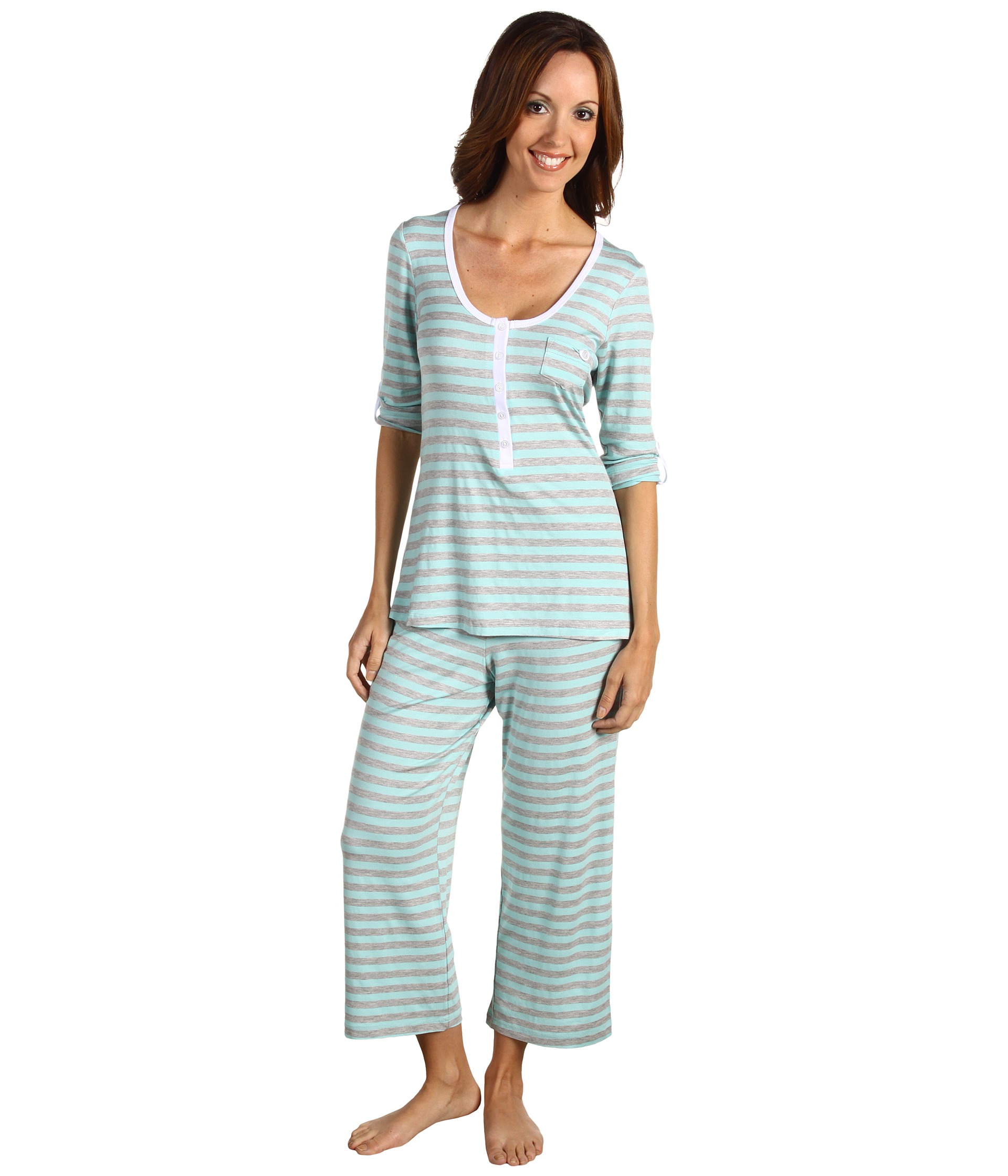 BedHead   Stretch 3/4 Sleeve Placket Top & Capri PJ Set