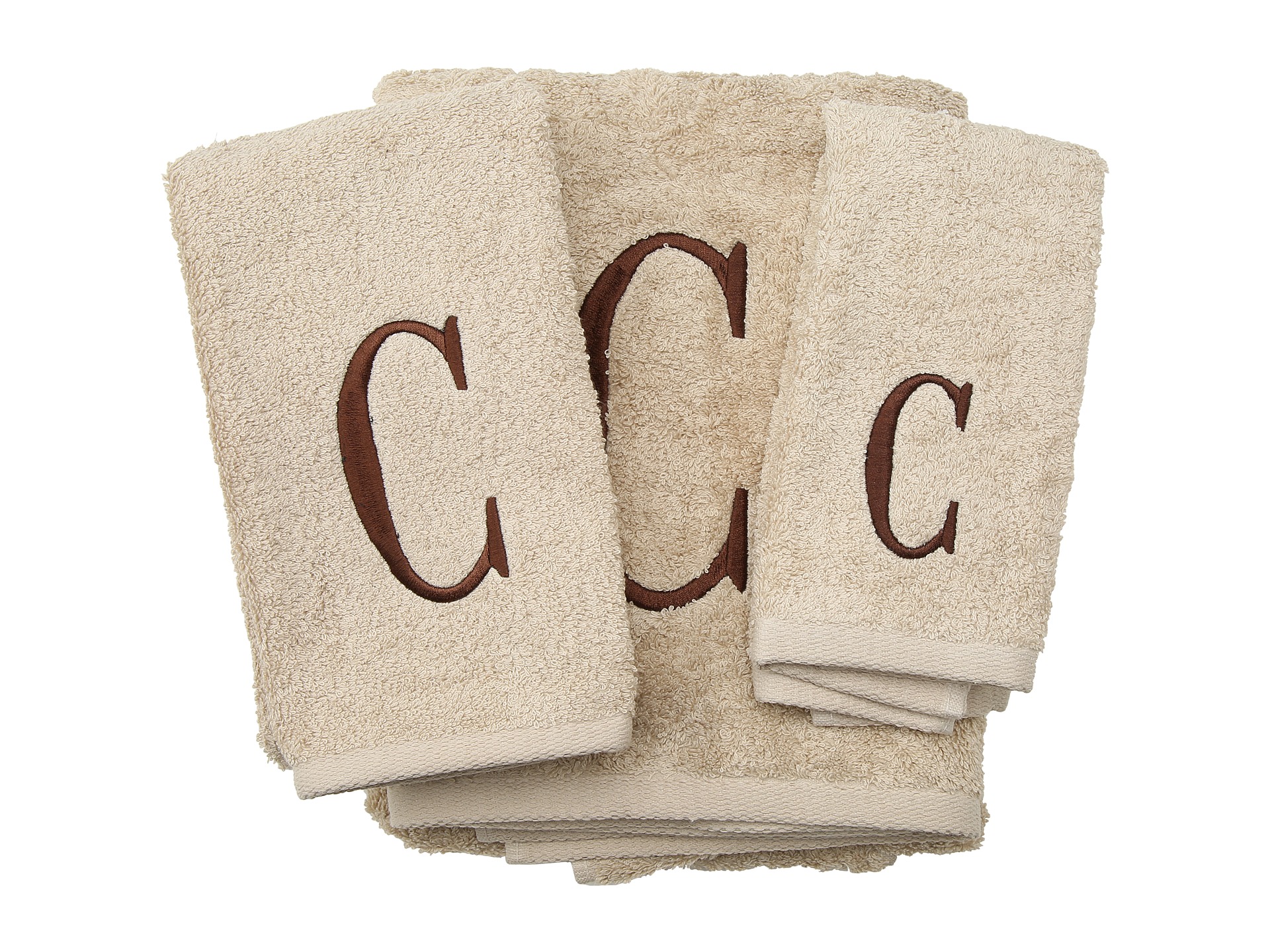 Avanti Premier Monogram Towel Set Letter C Linen Brown