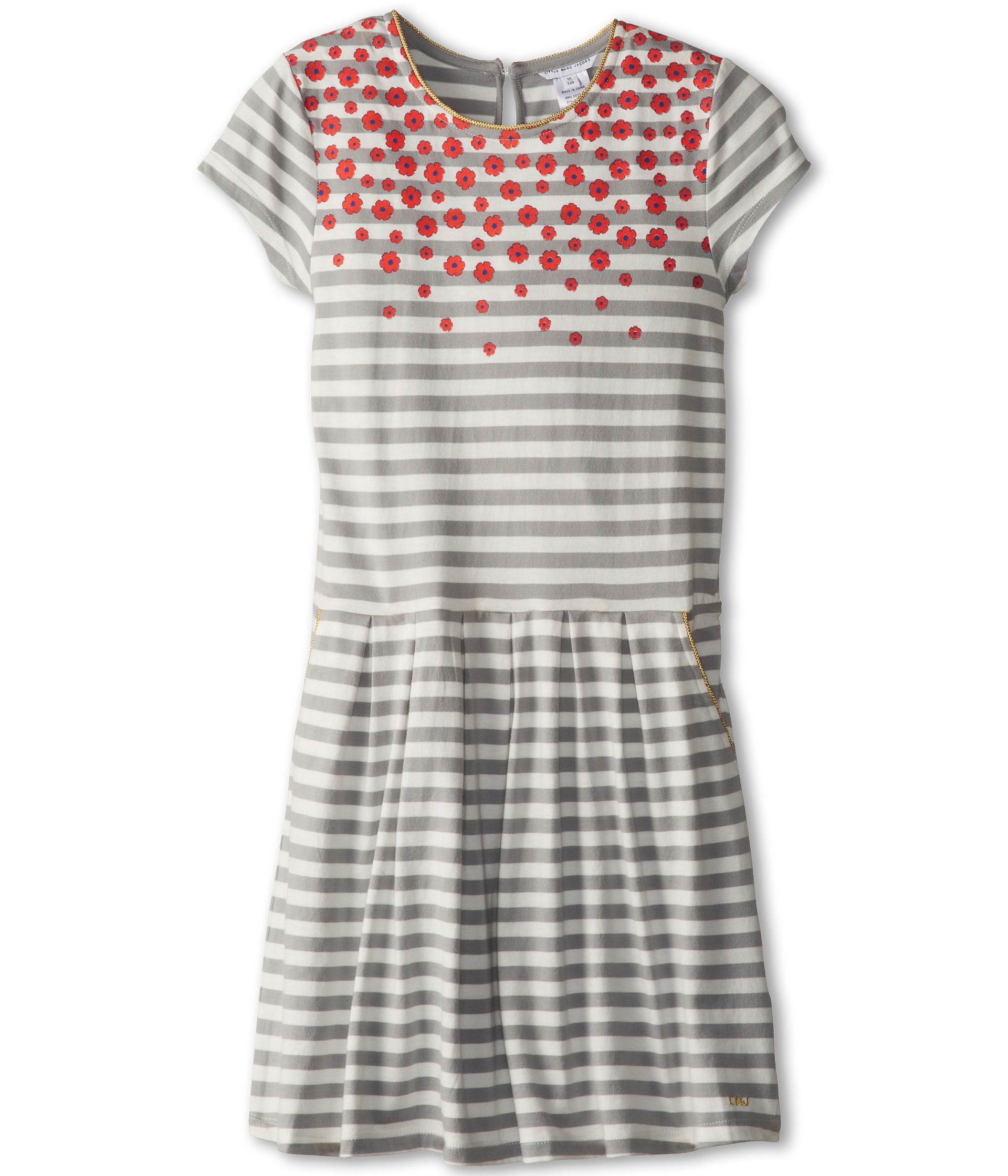 Little Marc Jacobs Striped Jersey Dress With Floral Print Little Kids Big Kids Gris