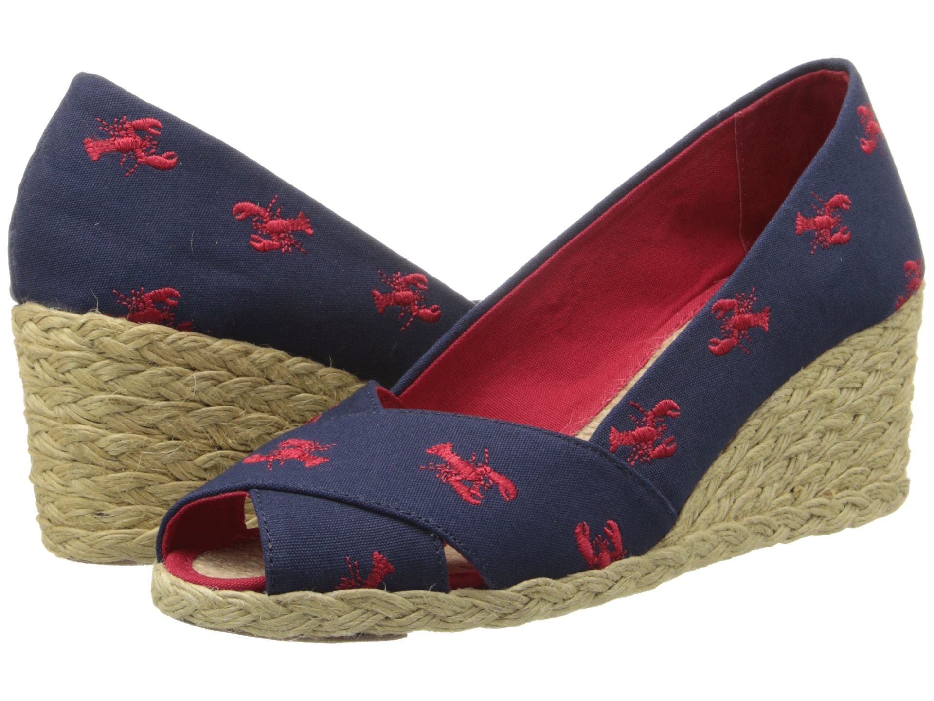 Lauren By Ralph Lauren Cecilia Modern Navy Rl Bright Red Lobster Canvas Embroidered