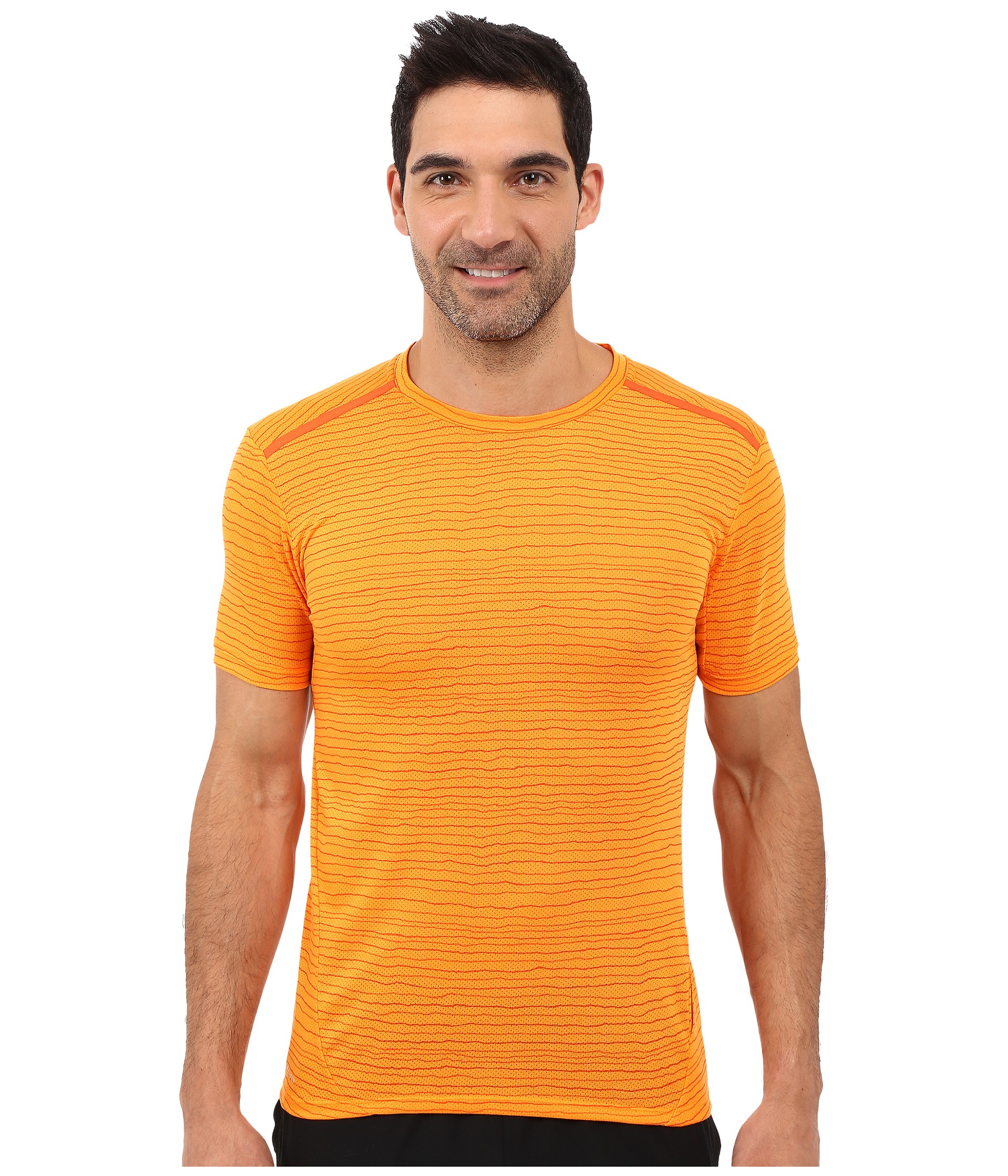 Nike Dri FIT™ Cool Tailwind Stripe Running Shirt Vivid Orange/Reflective Silver