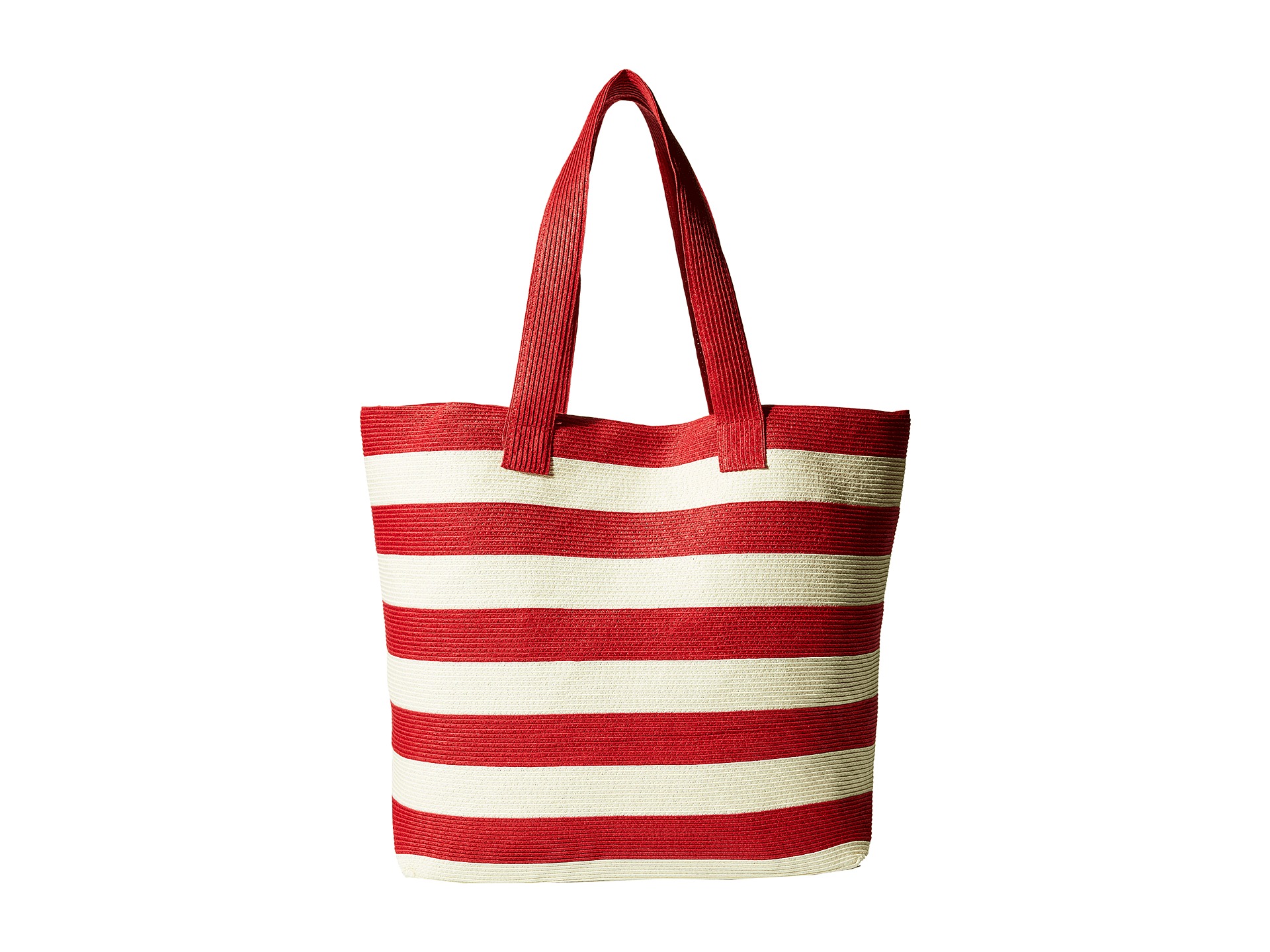 San Diego Hat Company BSB1556 Wide Stripe Tote Bag with Interior Zippered Pocket and Metal Snap Closure Red