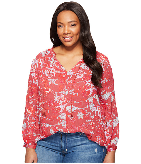 Lucky Brand Plus Size Floral Fringe Neck Blouse Red Multi - Zappos.com ...