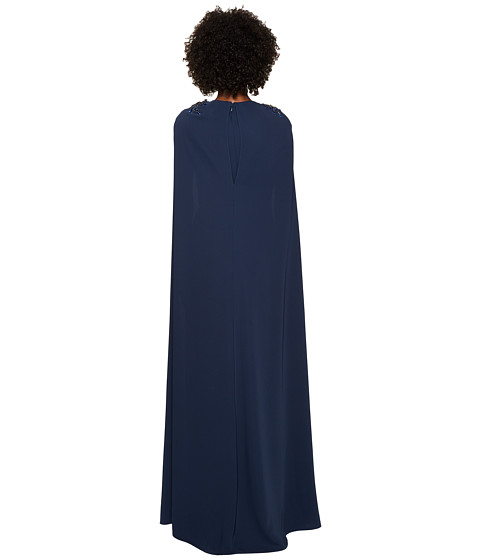Marchesa Notte Stretch Crepe Cape Gown w/ Beaded Shoulders at Zappos.com