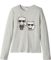 Karl Lagerfeld Kids - Long Sleeve Tee with Karl/Choupette Graphic (Big Kids)