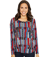 Tribal - Long Sleeve Printed Suede Knit Shirttail Top