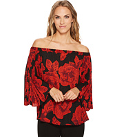 Vince Camuto - Off Shoulder Pleated Wood Block Floral Blouse