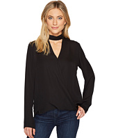 HEATHER - Jackie Silk Cross Over Peekaboo Neck Long Sleeve Top