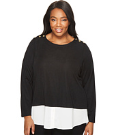 Calvin Klein Plus - Plus Size Textured Twofer Top with Buttons